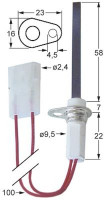 Свеча накаливания Д1  58мм присоединение ø2,4 мм длина провода 100мм ø 9,5мм длина фланца 23мм
