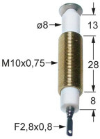 Электрод зажигания M10x0,75 присоединение F 2,8x0,8 мм Д1 ø 8мм ДК 1 13мм