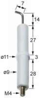 Электрод зажигания Д1  14мм Д2 7мм для зажима присоединение M4 Д1 ø 9мм Д2 ø 11мм ДК 1 27мм
