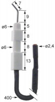 Электрод зажигания Д1  9мм Д2 7мм присоединение ø2,4 мм длина провода 400мм Д1 ø 6мм