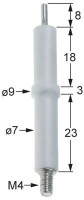 Электрод зажигания Д1  8мм для зажима присоединение M4 Д1 ø 7мм Д2 ø 9мм ДК 1 18мм